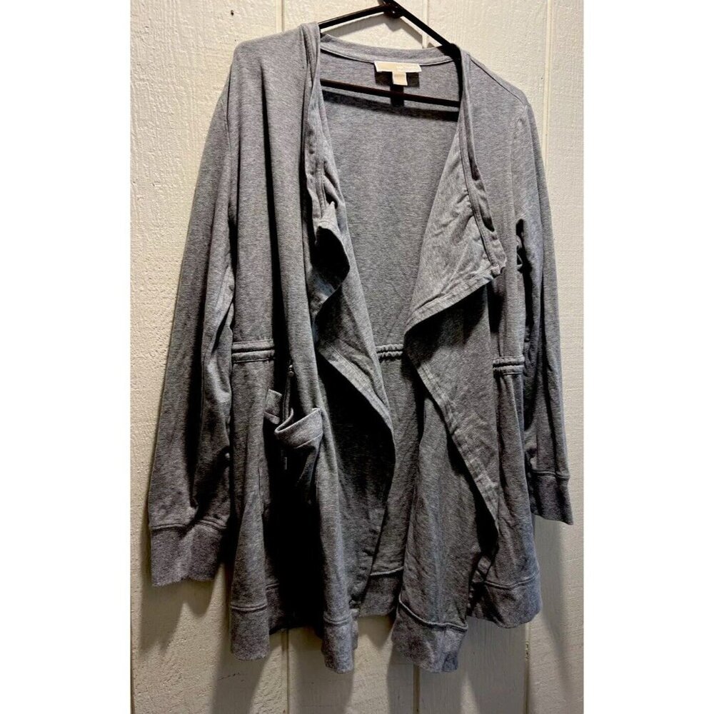 Michael Kors Women Size L Light Gray Long Sleeves Open Sweater Cardigan Pockets